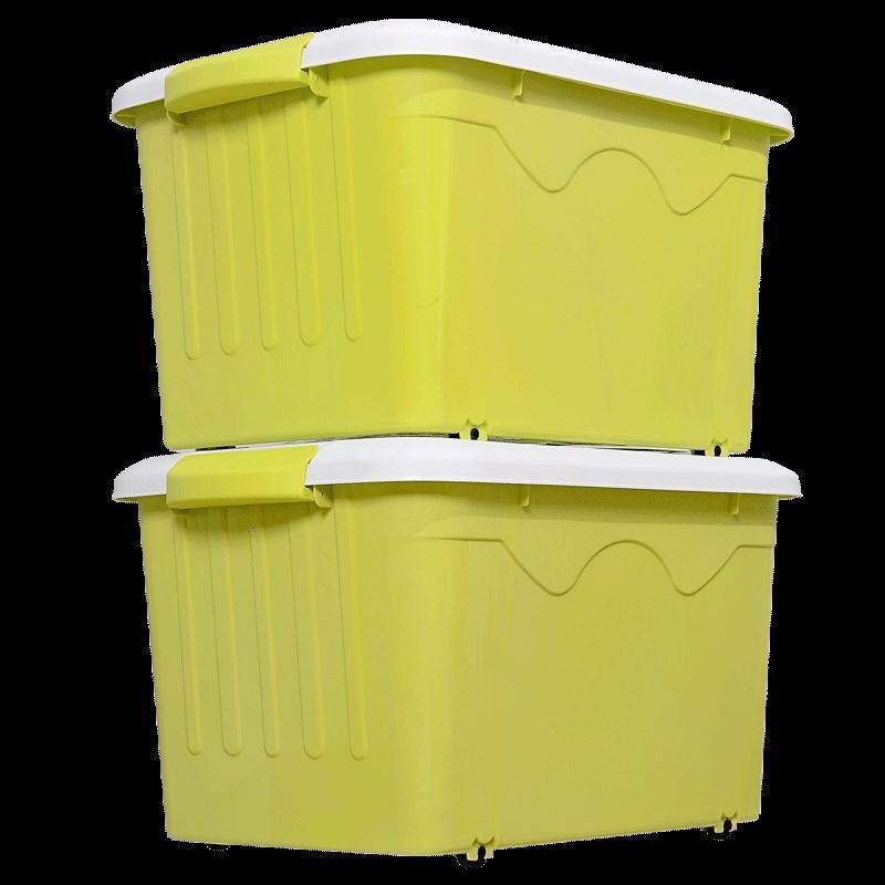 收纳箱储物箱塑料整理箱有盖超大号装衣服箱子加厚带轮子两件套