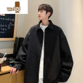 YANXUvintage纹理感衬衫男长袖港风宽松大码美式衬衣潮流外套 3XL155-180斤可穿 黑色