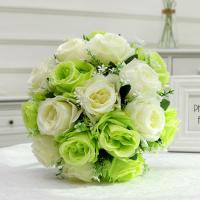 玫瑰花仿真花把束客厅欧式绢花家居装饰花卉插花装饰品-白+绿(18朵玫瑰)