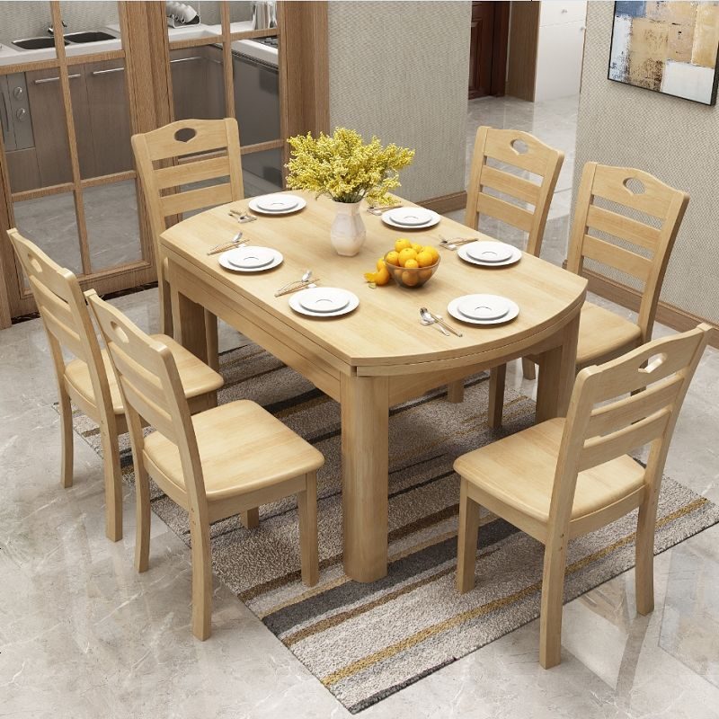 2020新款实木餐桌椅组合现代简约方圆两用可伸缩折叠家用小户型多功能