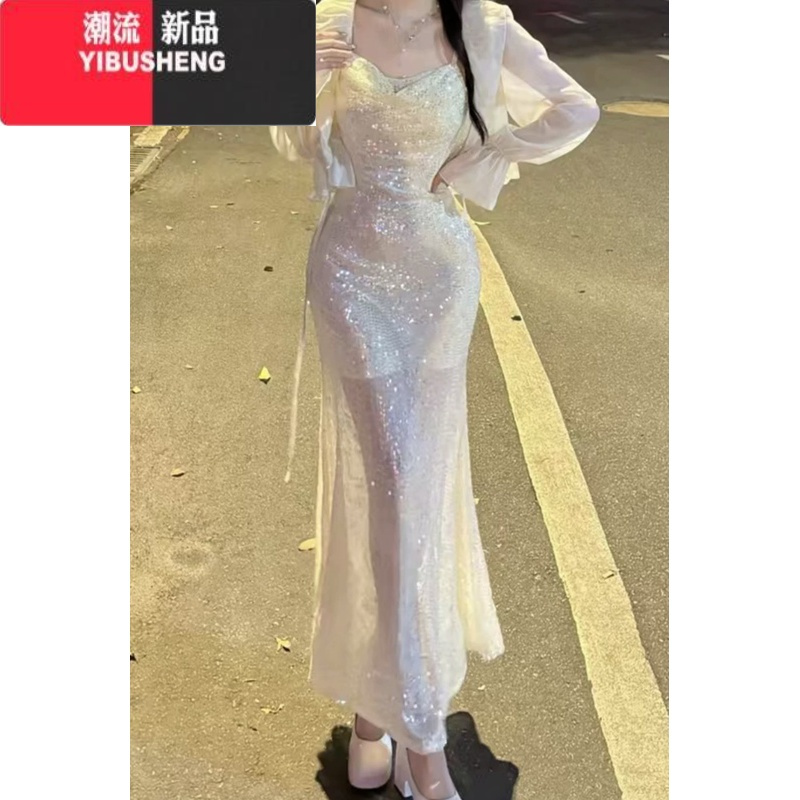 YIBUSHENG轻奢高级感礼服法式看绝美显瘦御姐风宴会显瘦亮片吊带连衣裙
