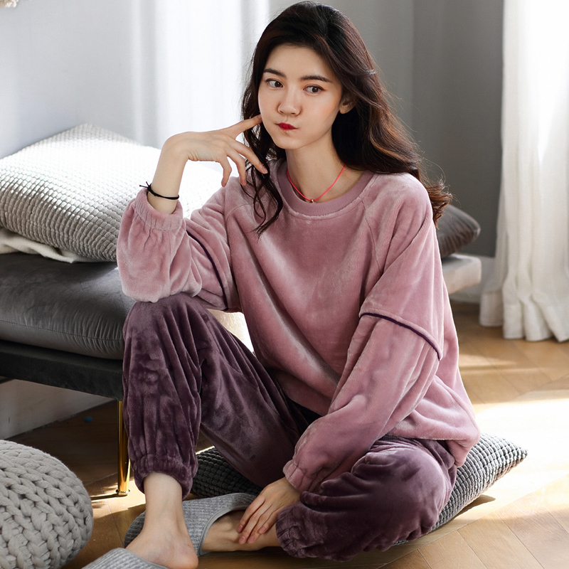 新款啄木鸟可外穿睡衣女春秋冬季珊瑚绒加绒加厚法兰绒2023家居服