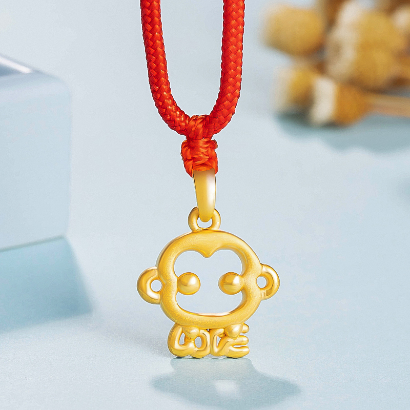 周贝贝珠宝机灵猴足金3d硬金黄金吊坠项链男女同款周岁礼生日礼物zhjd