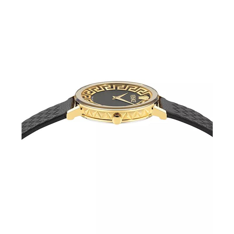范思哲(Versace)瑞士Daedalus黑皮表带女士石英手表35mm金离子镀层防水防刮高清大图