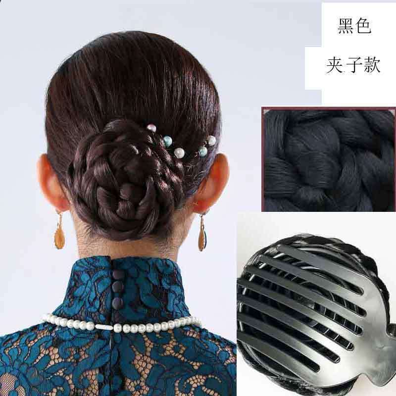 假发盘发器新款手工编织经典盘发发髻古装花苞头后脑勺发包头饰品 [叉子款]气质辫子款手工花苞黑色