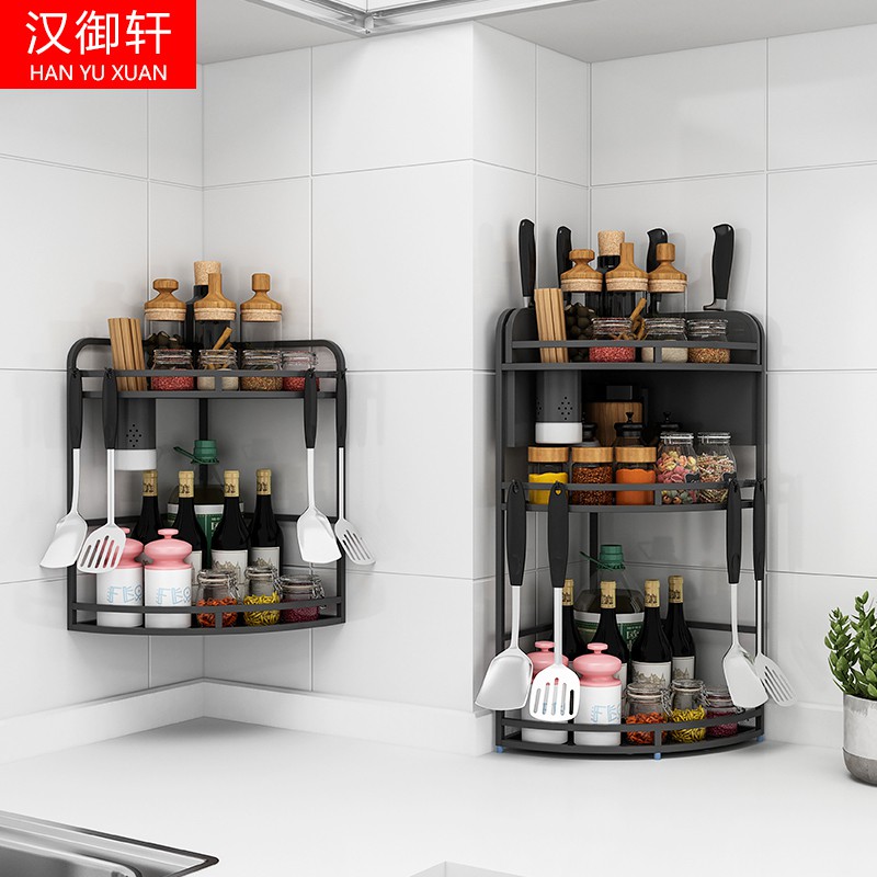 不锈钢厨房三角置物架调味品调料转角架多层油盐酱醋黑色收纳架子收纳层架 三维工匠高清大图