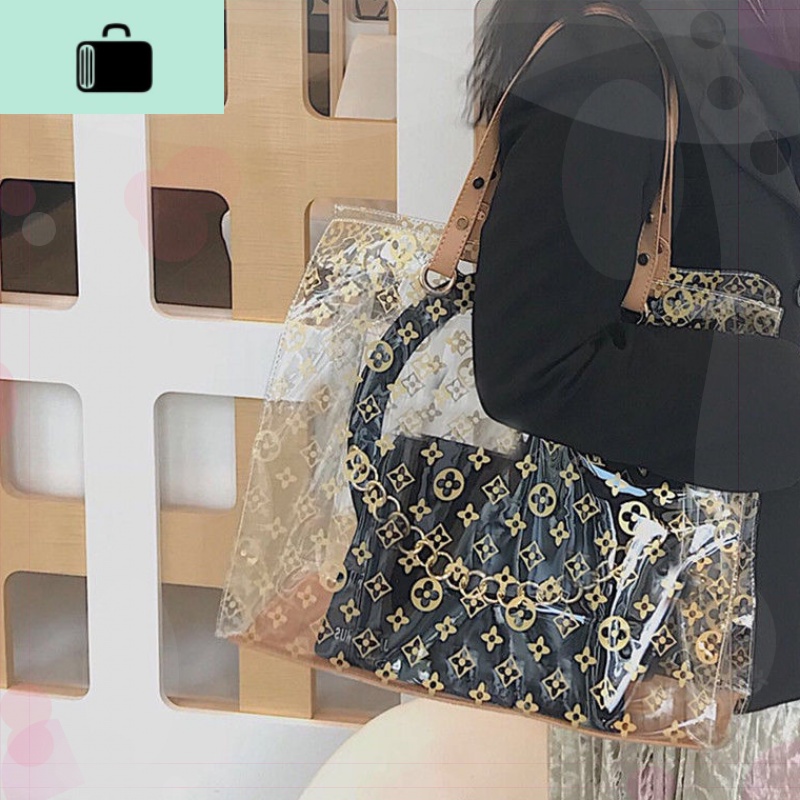 2020新款ins同款网红包包女 潮韩版百搭透明大包沙滩包学生斜挎包NEW LAKE 主图色【金色印花】高清大图