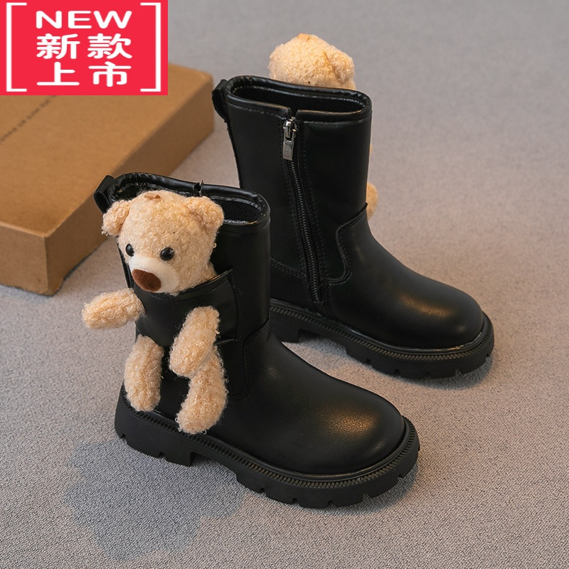 可莉允女童靴子2022冬季新款儿童鞋子加绒二棉高筒靴皮靴长靴洋气公主鞋