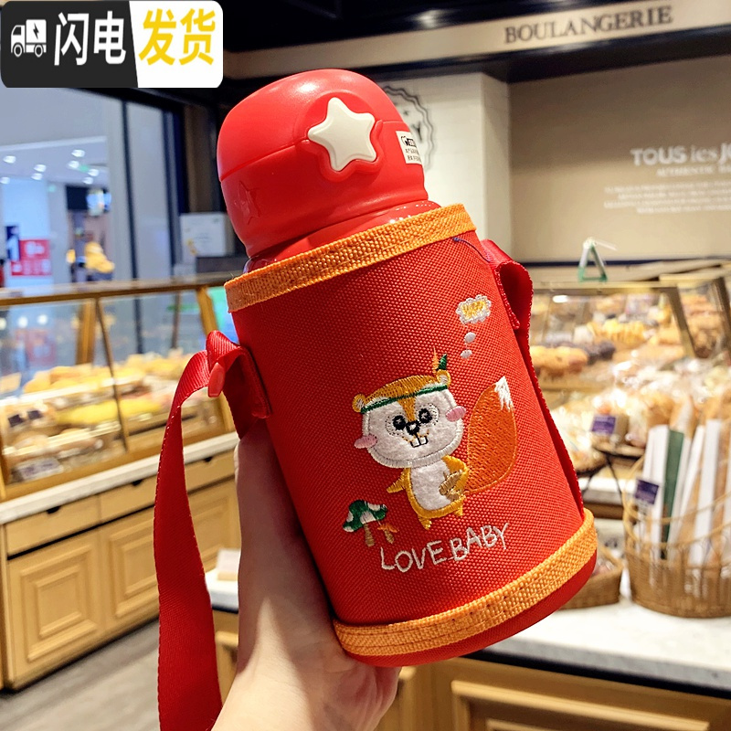 三维工匠圣诞节新年送礼麋鹿保温杯女儿童超可爱卡通带杯套水杯子防漏便携 [帆布杯套]红色双盖高清大图