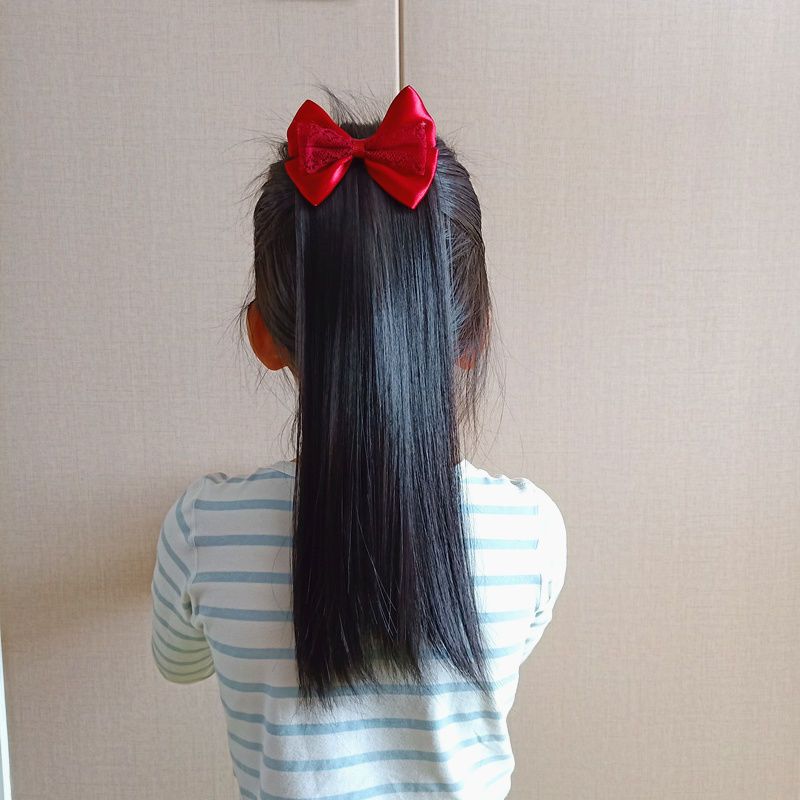 儿童假发马尾女直发假马尾小女孩蝴蝶结发夹可爱女童拍照后马尾辫红色