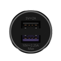 华为车载充电器22.5W超级快充10V/2.25A一拖二双口USB输出 含数据线 黑色