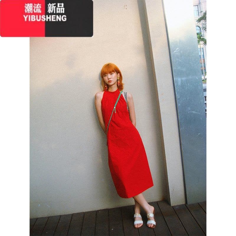 YIBUSHENG陳小腿~Turn left 纯欲红色甜辣妹无袖连衣裙女挂脖修身长裙ins图片
