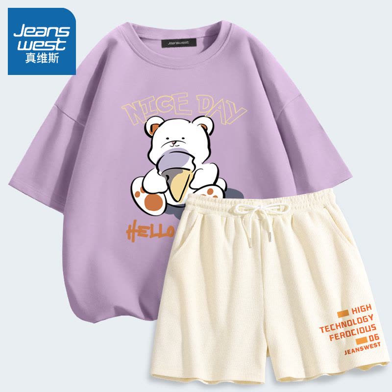 真维斯运动套装女装休闲宽松2022新款夏季韩版潮流短袖短裤两件套图片