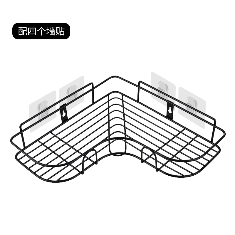 免打孔厨房收纳架壁挂式三角形调味料收纳架省空间转角墙上置物架收纳层架三维工匠 黑色(配四个墙贴)