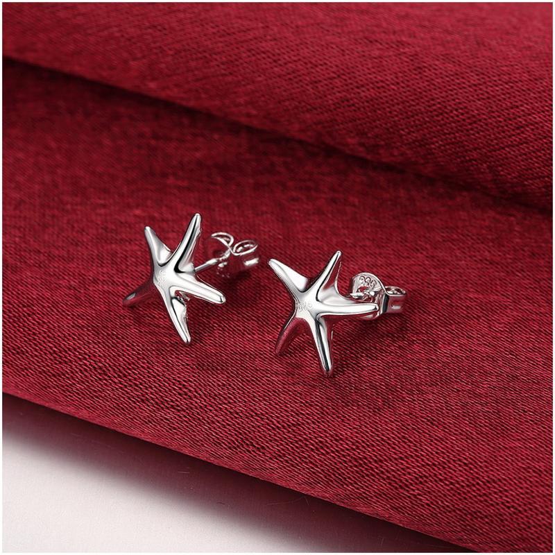 E033Women silver plated earring 镀925纯银海星耳钉时尚耳环女