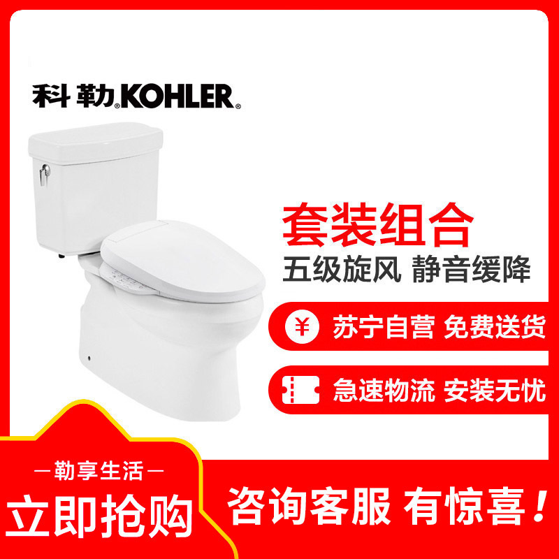 科勒KOHLER马桶 皮诺五级旋风绿能分体座便器 静音缓降坐便器K-7784T智能盖板8297