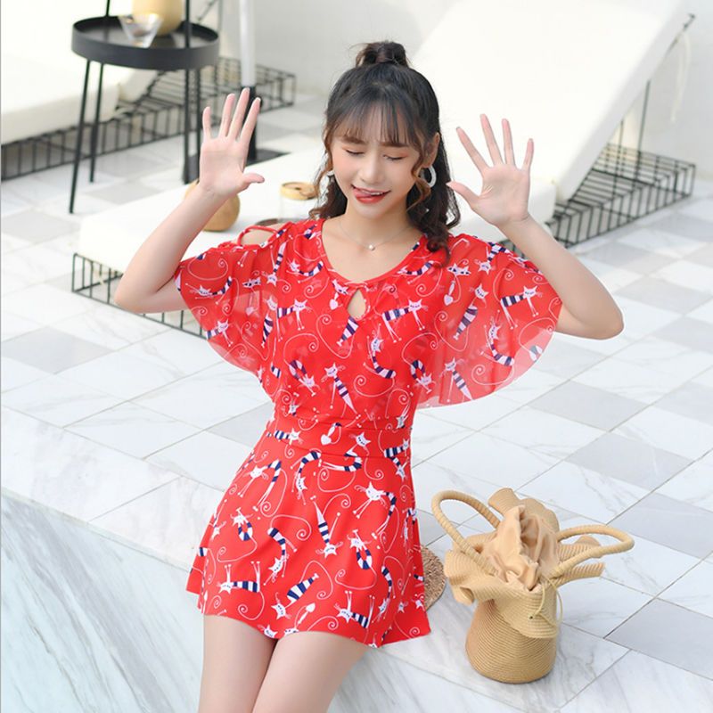 泳衣女两件套温泉遮肚保守小胸显瘦学生少女分体游泳衣