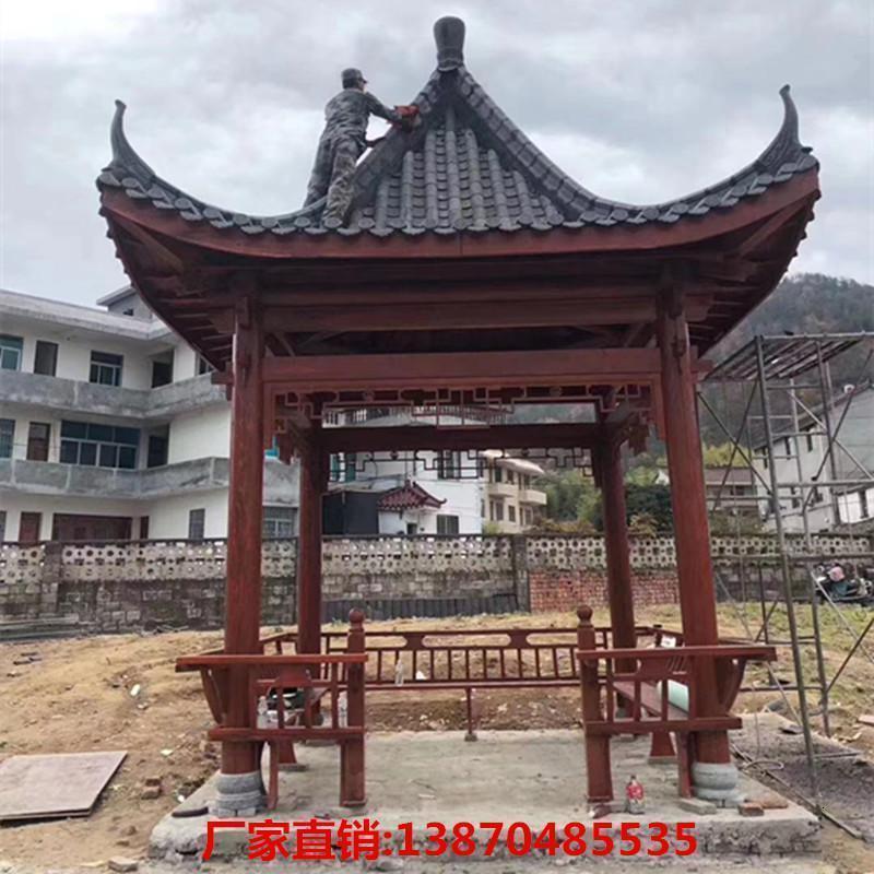 森美人户外防腐木四角六角凉亭花园别墅庭院木屋实木亭子古建景观中式亭 驼色古建筑