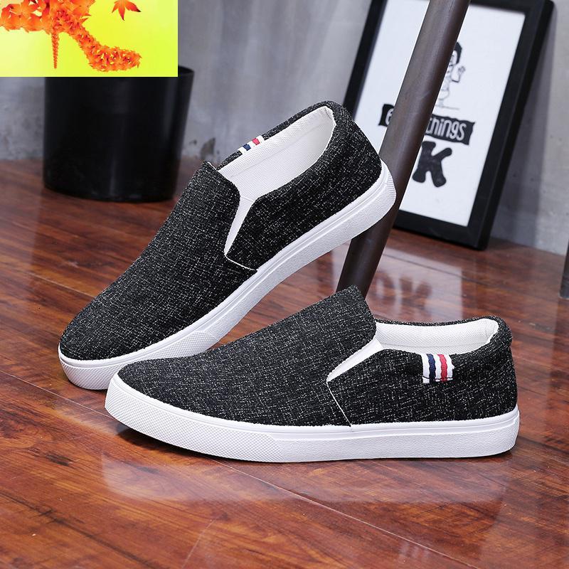 春季男鞋老北京布鞋男低帮透气帆布鞋男士休闲鞋一脚蹬懒人布鞋子简畅