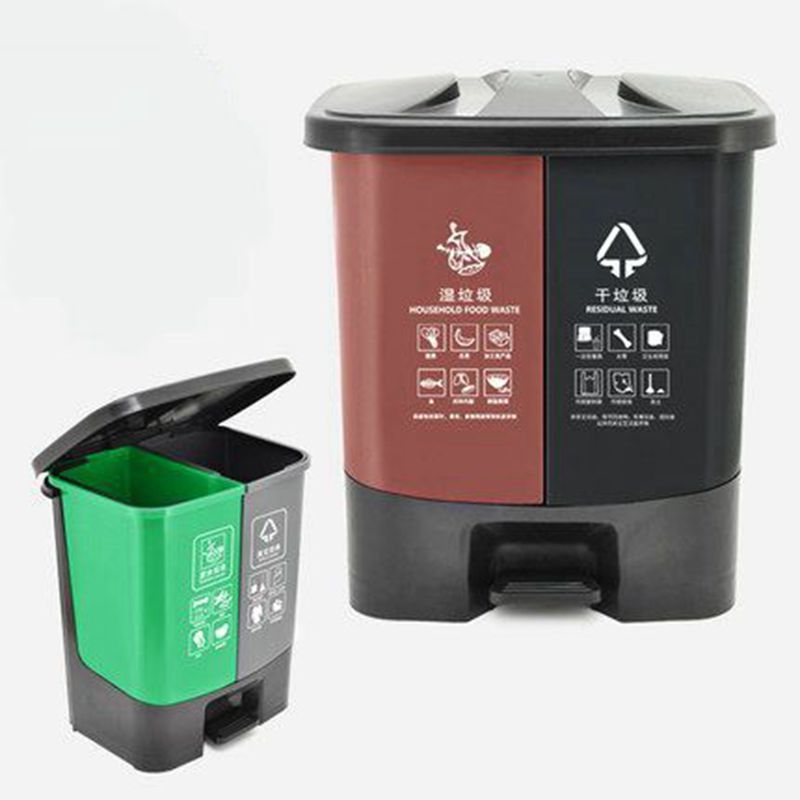 户外脚踏加厚双桶垃圾桶干湿分类大小号垃圾箱 40L双桶(蓝+红)(可回收物+有害垃圾)