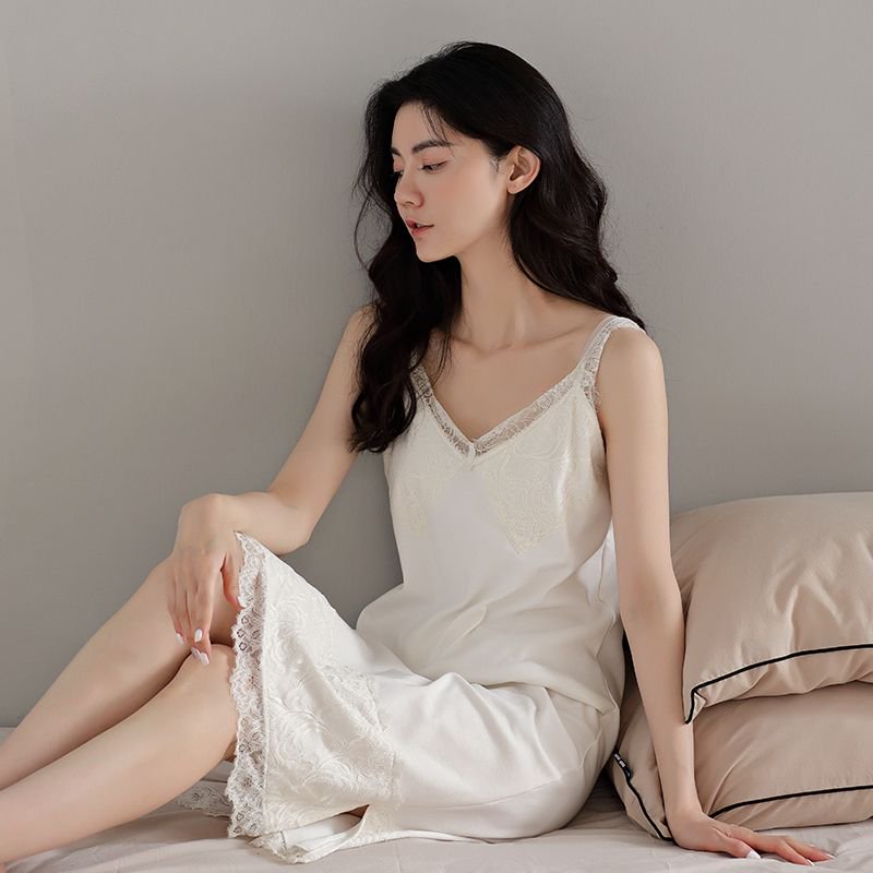 猫人吊带睡裙女夏莫代尔纯欲风V领性感露背高级感夏天睡衣裙 YY-1391 L