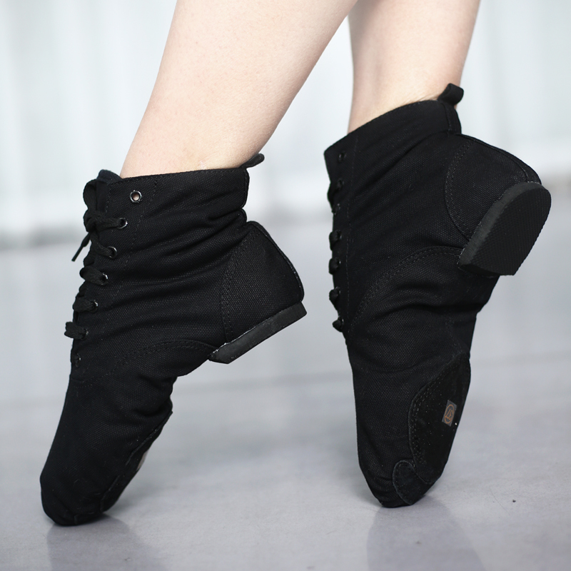 黑色 34 高帮爵士舞蹈鞋女软底练功鞋男民族舞鞋瑜伽鞋室内教师爵士靴