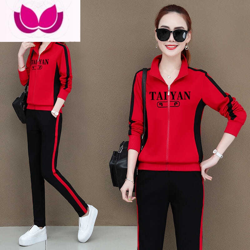 七斓休闲运动套装女2023新款时尚立领运动服广场舞卫衣套 9931.红色 XXL