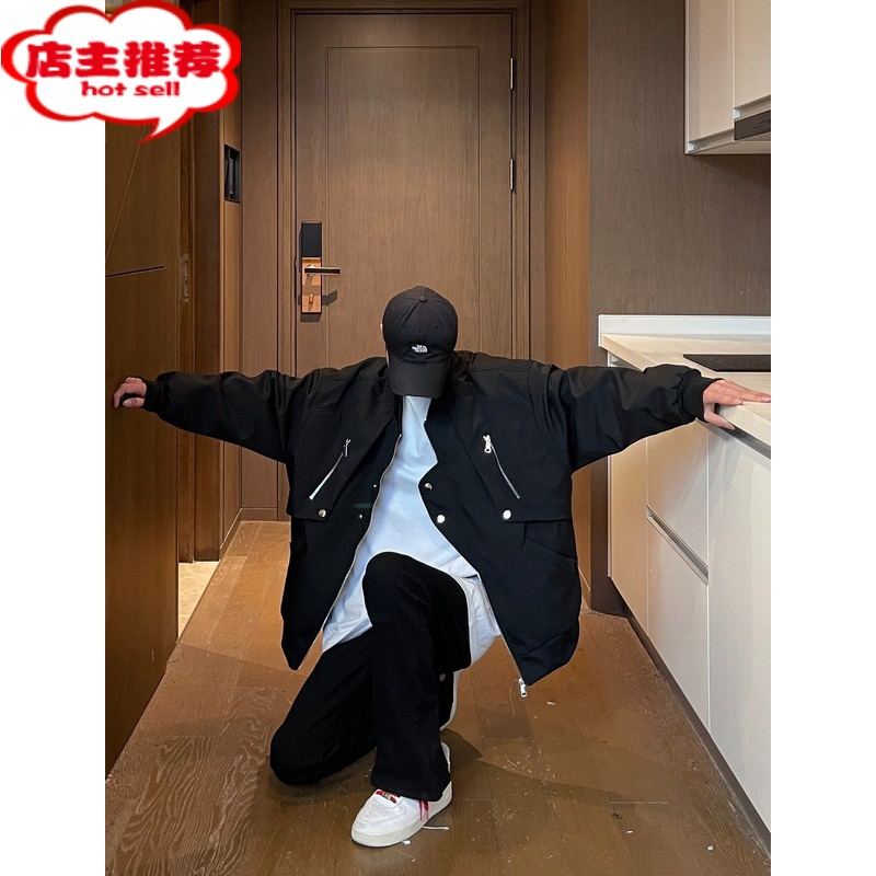SHANCHAO美式复古高街工装多口袋飞行员棒球服外套男ins潮牌宽松夹克百搭