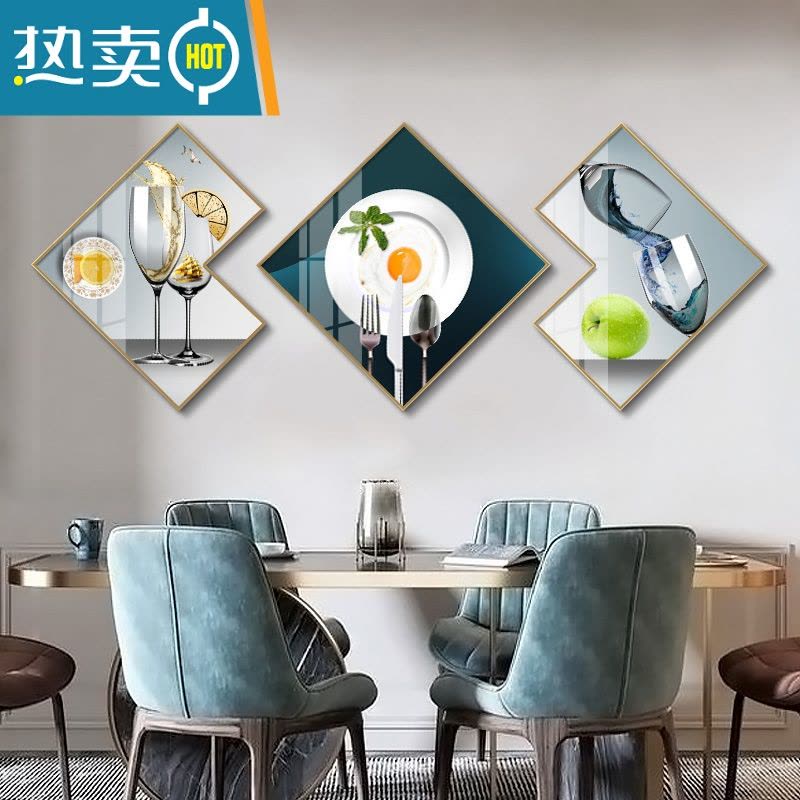 敬平轻奢餐厅装饰画现代简约饭厅挂画创意新款歺厅三联画大气客厅壁画装饰画图片
