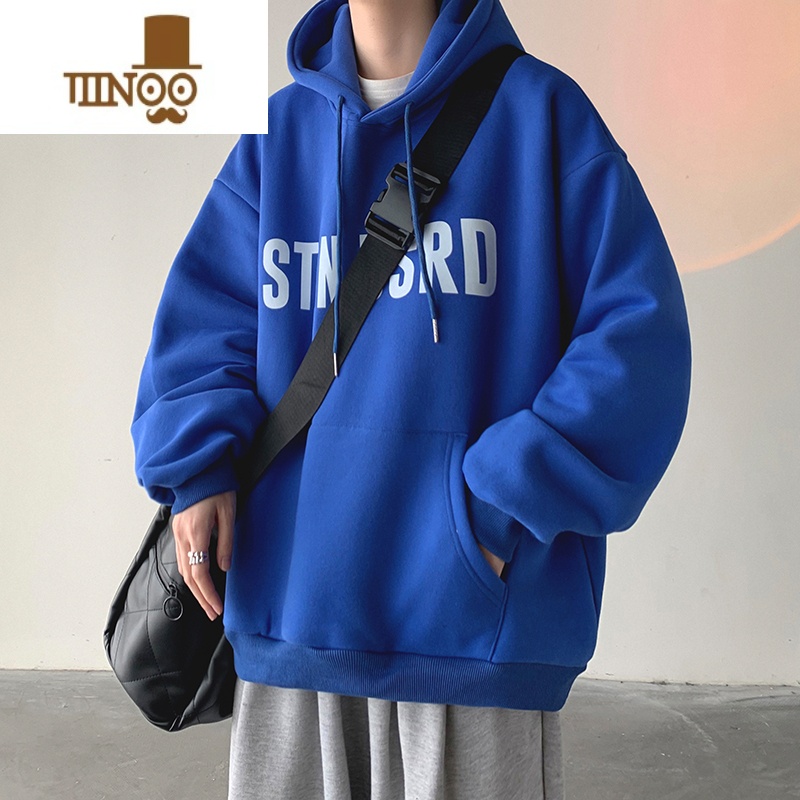 YANXU卫衣男加绒ins美式复古字母潮牌上衣oversize潮流宽松连帽外高清大图
