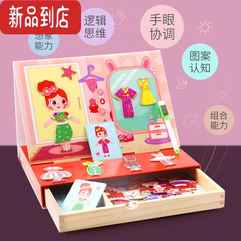 真智力磁性拼图儿童玩具益智磁力贴3-6岁4宝宝幼儿园早教女孩子生日礼物 交通运输拼图拼拼乐(可拼可写可画)(木盒磁性玩具图片