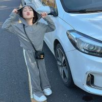 女童秋款套装新款韩系童装连帽衫休闲阔腿裤运动秋季两件套潮 130码 【炸街灰】连帽上衣+阔腿裤套装