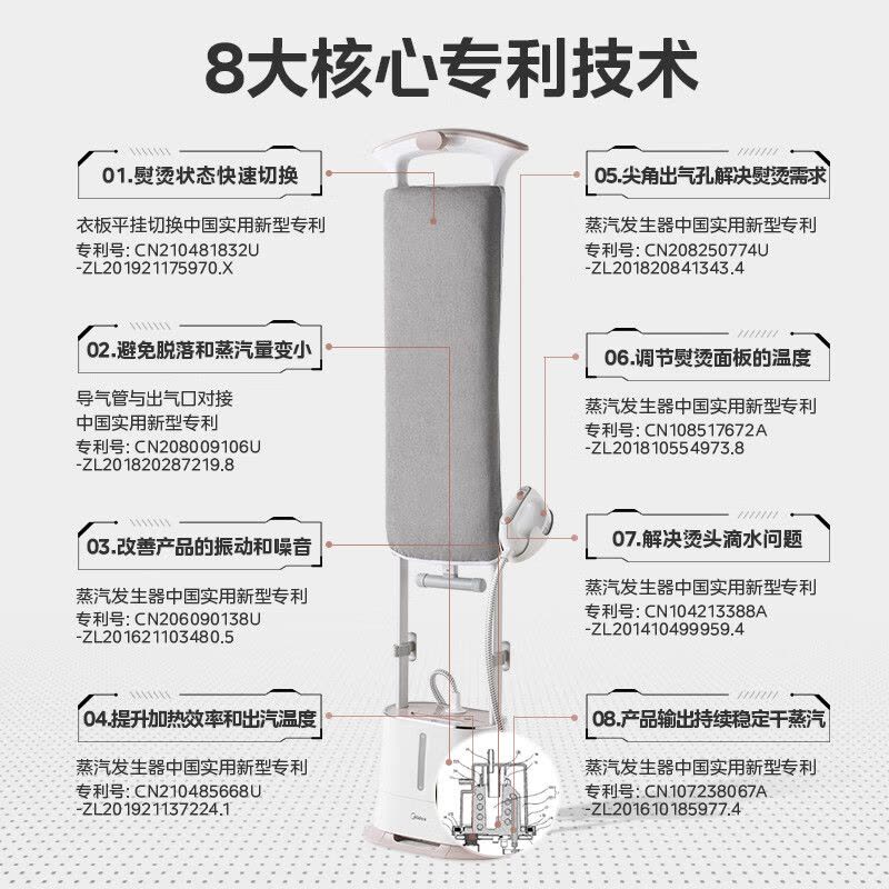 美的(Midea)[双核增压]挂烫机家用熨斗蒸汽挂烫机手持控温熨烫机加长熨板电熨斗 YGD20N2图片