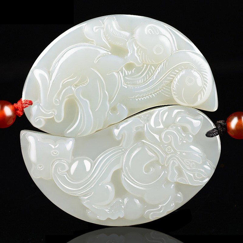 梦玉盈 和田玉定情信物结婚礼物 龙凤玉佩男女款情侣玉石玉牌一对