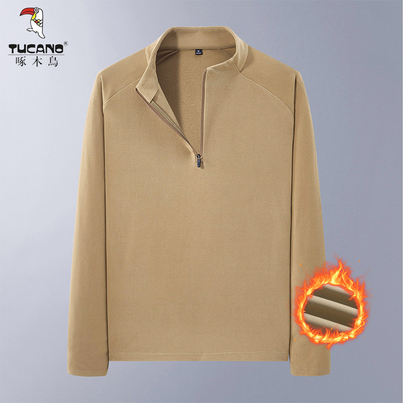 啄木鸟立领双面德绒卫衣男秋冬半拉链加绒加厚大码潮流打底衫上衣高清大图