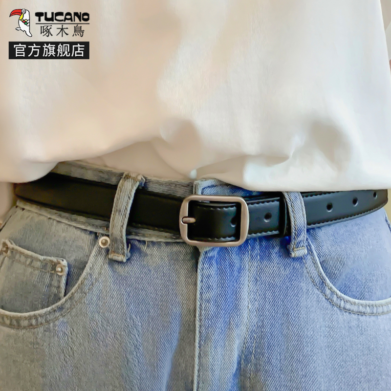 啄木鸟皮带女款真皮潮流裤带百搭腰带韩版学生ins风装饰配牛仔学高清大图