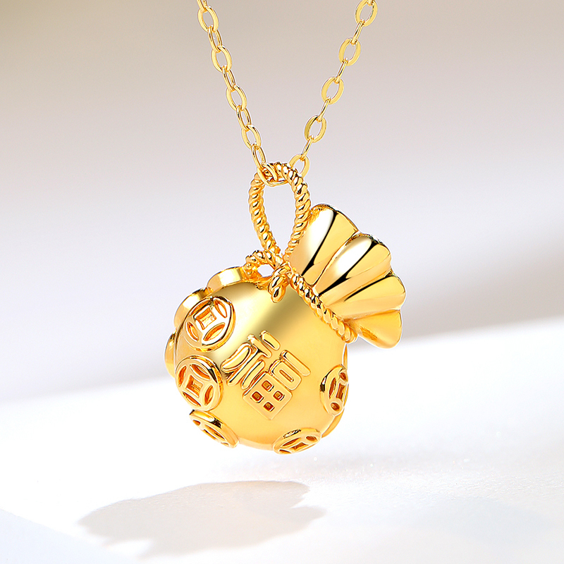 印象眸18k金镶翡翠福袋吊坠女款金镶玉代代有福玉坠附送证书