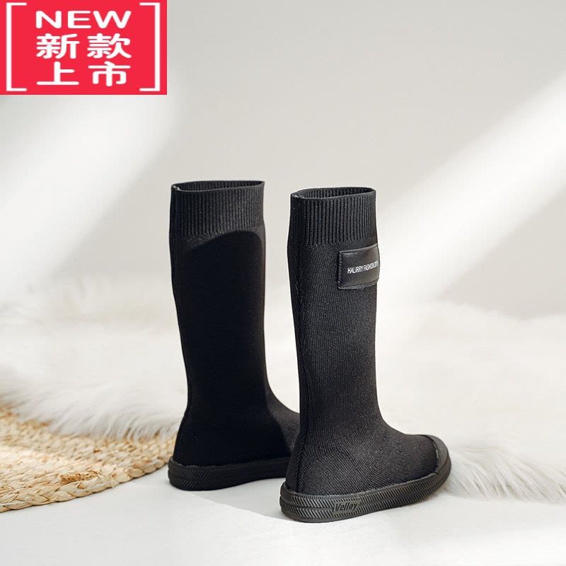 可莉允儿童袜子靴女童靴子2022新款长筒靴儿童靴子春秋针织小女孩二棉靴图片