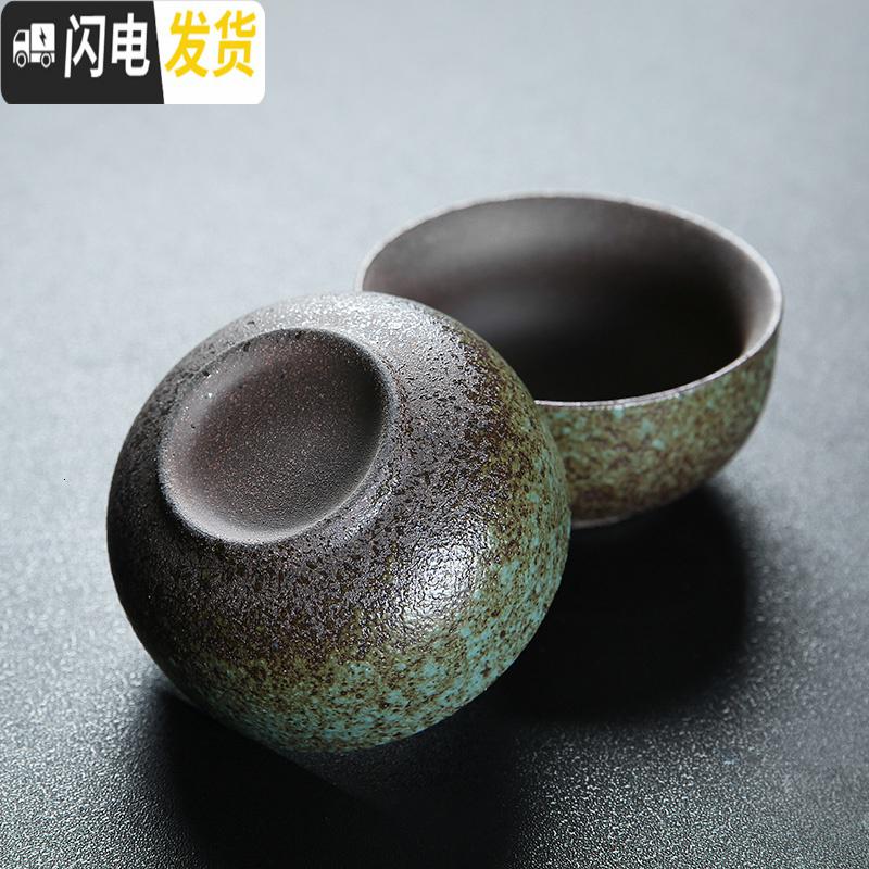 三维工匠粗陶茶道主人杯单杯陶瓷品茗杯茶杯日式创意手工复古功夫小茶杯碗 黑陶斗笠杯款式三高清大图