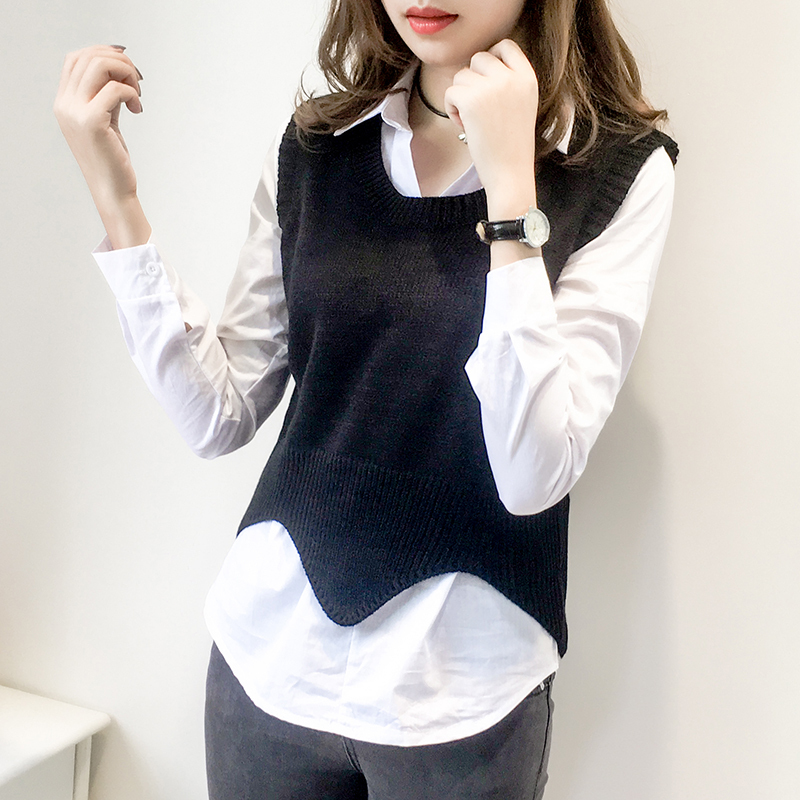 宽松型秋冬圆领坎肩女套头马甲毛线背心无袖针织衫短款女神范毛衣