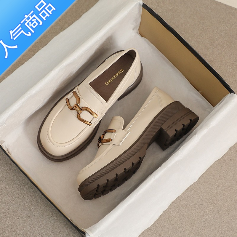 SUNTEK英伦风增高厚底乐福鞋女夏季2023新款一脚蹬复古小皮鞋粗跟单鞋女