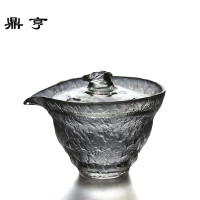 鼎亨初雪手工日式锤纹加厚耐热玻璃三才盖碗泡茶器手抓壶功夫茶具
