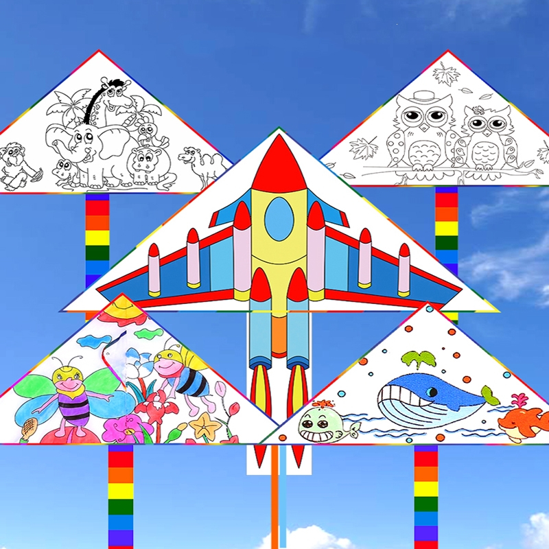 闪电客手工风筝diy材料包自制儿童微风易飞涂鸦手绘空白风筝