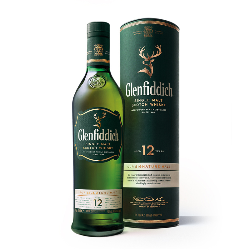 【酒庄直通】苏格兰威士忌 单一纯麦 Glenfiddich 格兰菲迪 12年 洋酒 700ml*1