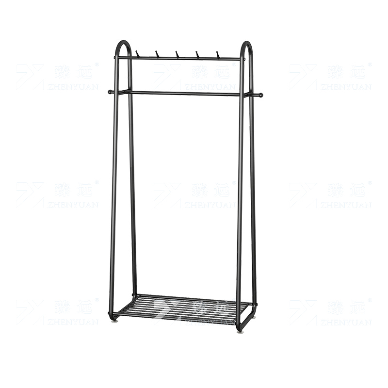臻远 ZY4080140简约铁艺衣帽架落地衣架多功能挂衣服架子 黑色80高清大图