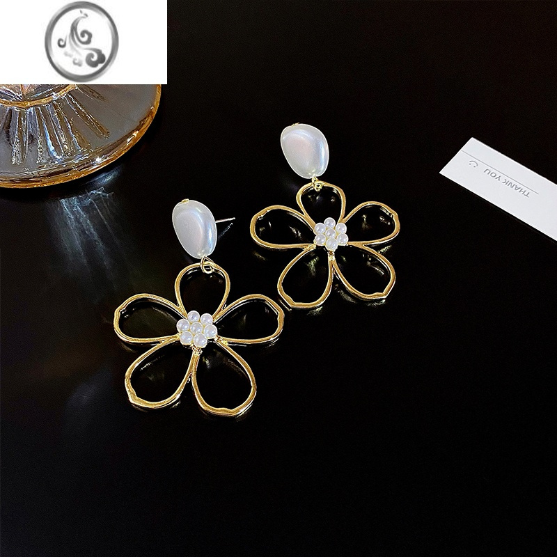 jimi2023新款港风简约镂空花朵珍珠名媛大气耳钉时尚复古耳饰耳环女潮