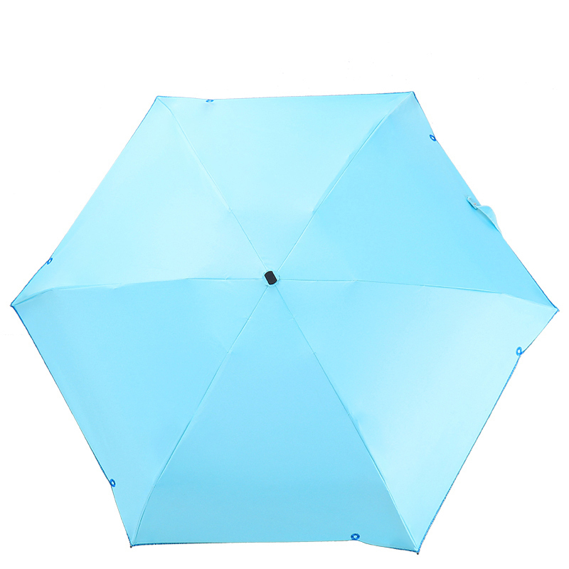 天堂伞全遮光碰击布黑胶丝印绣边五折口袋伞晴雨伞 50061DLCJ