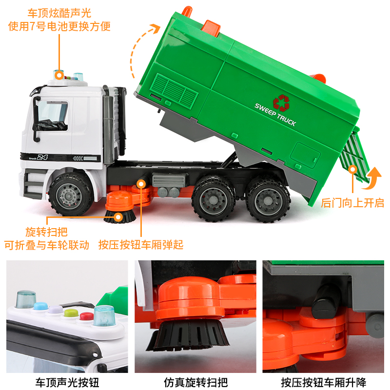 大号工程车垃圾车玩具儿童小男孩玩具车垃圾车扫地环卫车汽车模型 扫地车高清大图