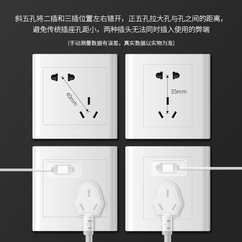 鸿雁暗装86型墙壁开关插座面板家用 一二开单双控USB防水盒暗盒 （正5孔插座）10个装