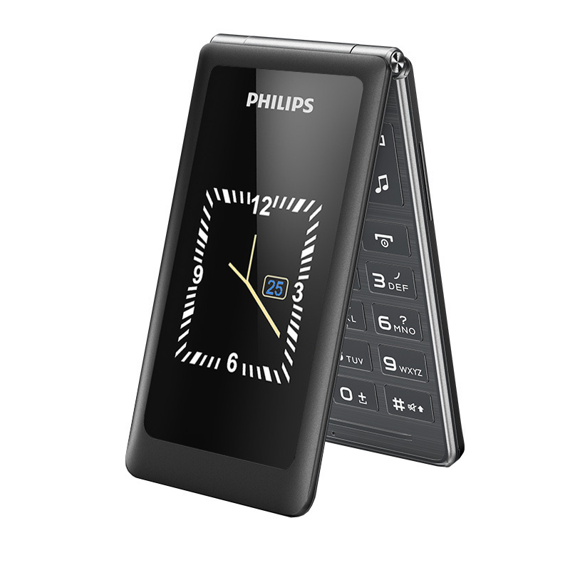 飞利浦 PHILIPS E259S 陨石黑 双屏翻盖 大屏大字 长待机 移动联通2G 双卡双待 老人手机 学生备用功能机